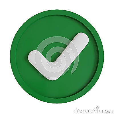 3D Round Green Checkbox. Check Mark. 3D Illustration. Isolated on white background. 3D rendering. Stock Photo