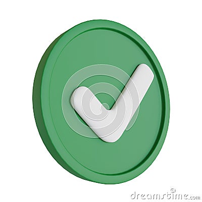 3D Round Green Checkbox. Check Mark. 3D Illustration. Isolated on white background. 3D rendering. Stock Photo