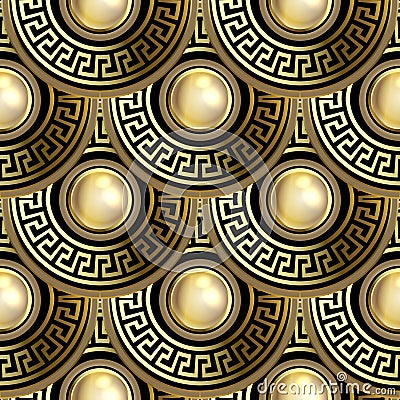 3d round mandalas Deco seamless pattern. Ornate jewelry greek background. Ornamental repeat vector backdrop. Luxury surface Vector Illustration