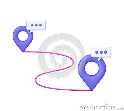 3D Route location line with pin icon. Concept of path or road. Locator position point. GPS navigator pointer. Vector Illustration