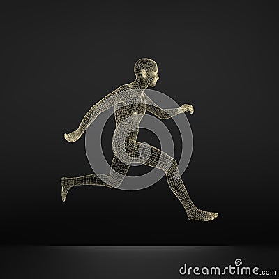 3d Running Man. Human Body Wire Model. Sport Symbol. Low-poly Man in Motion. Vector Illustration