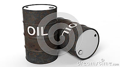 3D rusty black oil drums Stock Photo