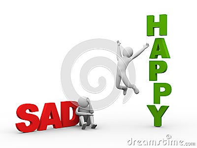 3d sad man and happy person Cartoon Illustration