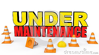 3d safety cones and under maintenance text Stock Photo