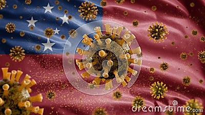 3D, Samoan flag waving with Coronavirus outbreak. Samoa Covid 19 Stock Photo