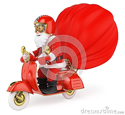 3D Santa Claus delivering gifts by motorcycle Cartoon Illustration