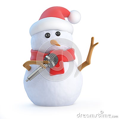 3d Santa snowman sings into the microphone Stock Photo