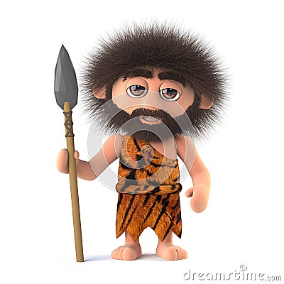 3d Savage caveman with spear Stock Photo