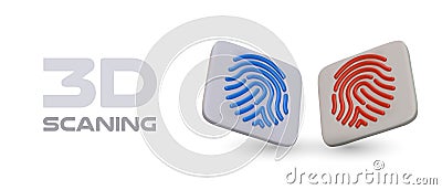 3D scanning. Blue and red fingerprints, verification. Identification of user, payer Vector Illustration