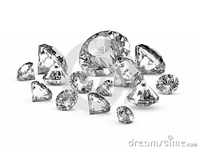 3d Scattered diamonds Stock Photo