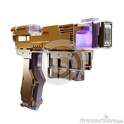 3d Science fiction futuristic metallic laser weapon blaster pistol Cartoon Illustration