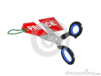 3d scissor cutting price tag Cartoon Illustration