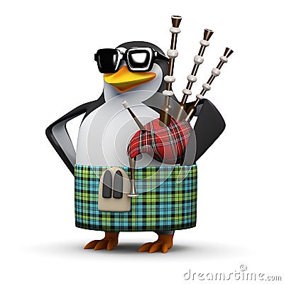3d Scottish penguin plays the bagpipes Stock Photo