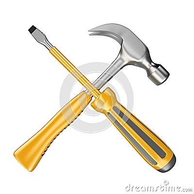 3D Screwdriver and hammer Stock Photo