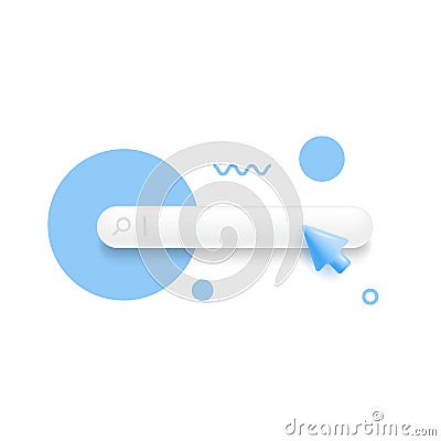 3d search bar template for website. Navigation search for web browser. 3d arrow mouse cursor. Ask question template banner. Vector Illustration