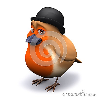 3d Seasonal Christmas robin wearing a bowler hat Stock Photo