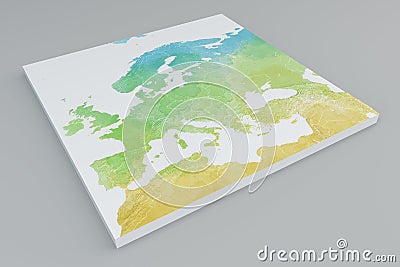 3d section map of Europe, Mediterranean and Middle East Cartoon Illustration