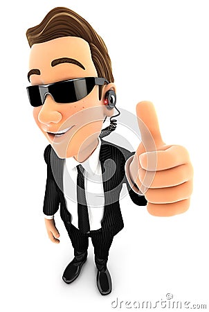 3d security agent positive pose with thumb up Cartoon Illustration