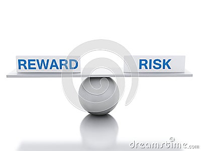 3D Seesaw balance between reward and risk Stock Photo