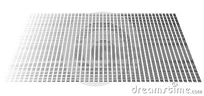 3d segmented, dashed lines geometric pattern. Vanish, diminish strips in perspective. Irregular stripes Vector Illustration