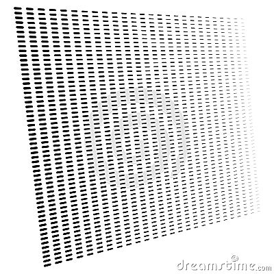 3d segmented, dashed lines geometric pattern. Vanish, diminish strips in perspective. Irregular stripes Vector Illustration