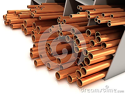 3d Selection of copper pipes Stock Photo