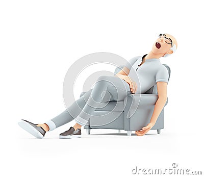 3d senior man sleeping in armchair Cartoon Illustration