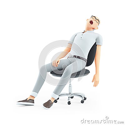 3d senior man sleeping in office chair Cartoon Illustration