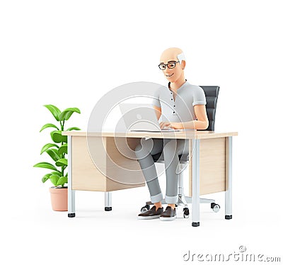 3d senior man working on laptop at office Stock Photo