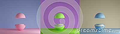 3d set. Abstract mock up geometric , different color combinations , podiums scene for product presentation. Render, 3d Cartoon Illustration