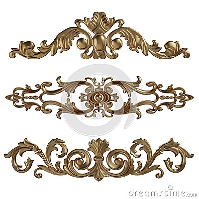 3d set of an ancient gold ornament on a white background Stock Photo