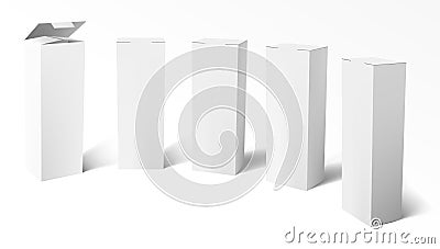 3D Set Of Realistic Vertical Tall White Cardboard Boxes Stock Photo