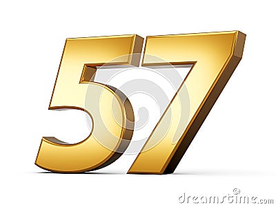 3d Shiny Gold Number 57, Fifty Seven 3d Gold Number Isolated On White Background, 3d illustration Stock Photo