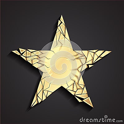 3d shiny golden broken cracked star label Vector Illustration