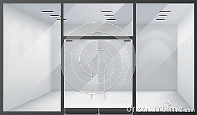 3d shop empty interior front store realistic windows space closed doors template mockup background vector illustration Vector Illustration