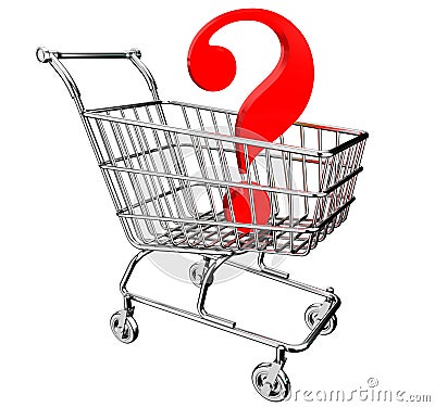 3D shopping cart with question mark Stock Photo