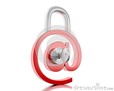 3d At sign as padlock with key Cartoon Illustration