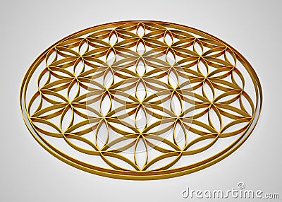 3D sign Flower Of Life gold on grey background Stock Photo