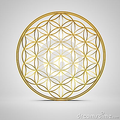 3D sign Flower Of Life gold 2 Stock Photo