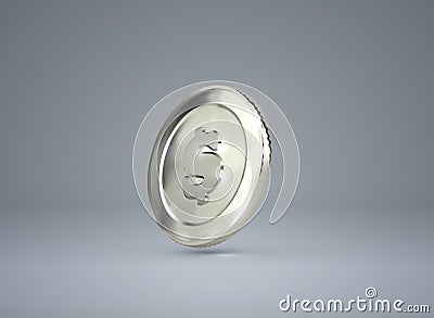 3d silver coin with dollar sign. Vector Illustration