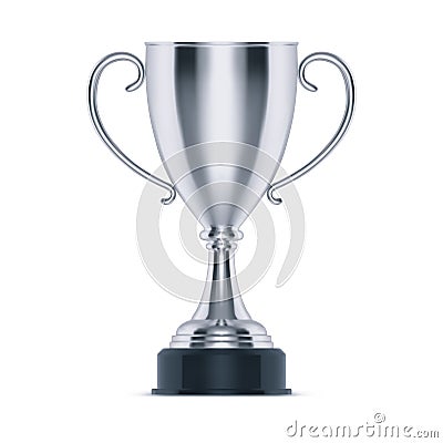 3d silver cup or trophy for second place, goblet Vector Illustration