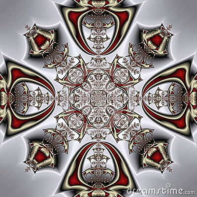 3d silver red fractal graphic Stock Photo