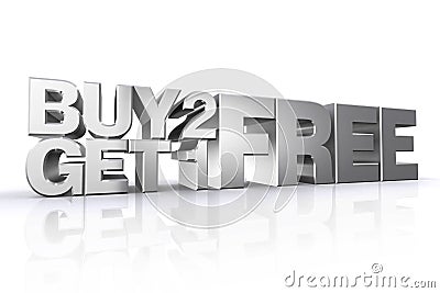 3D silver text buy2 get1 free. Stock Photo