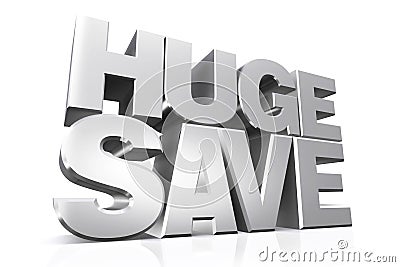 3D silver text huge save. Stock Photo