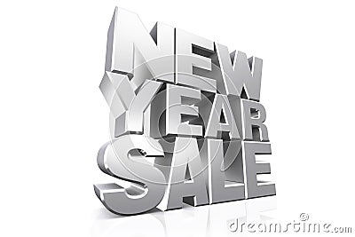 3D silver text new year sale. Stock Photo