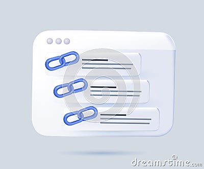3D Site links. SERP icon. Search engine result page. Internet search result page optimization technology, SERP or web Vector Illustration