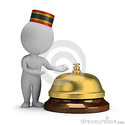 3d small people - bellboy and service bell Stock Photo