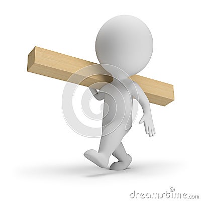 3d small people - carries a wooden block Stock Photo