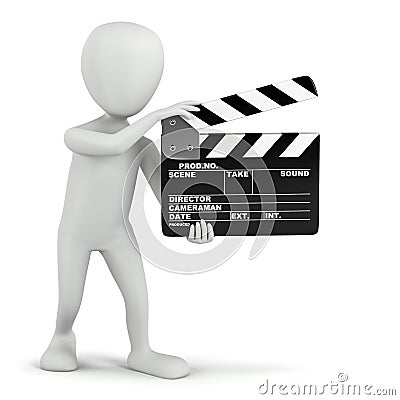 3D small people - cinema clapper. Stock Photo