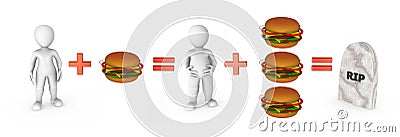 3d small people with hamburgers and fast food problem. Cartoon Illustration